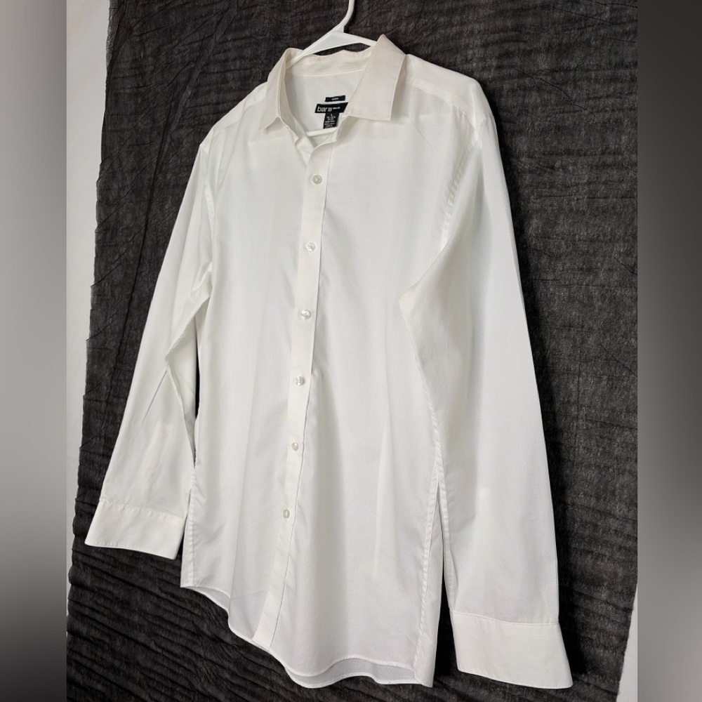 Bar III White Dress Shirt Slim Fit Stretch men’s size L 16–16.5 34–35(A215)✨ - Picture 4 of 9